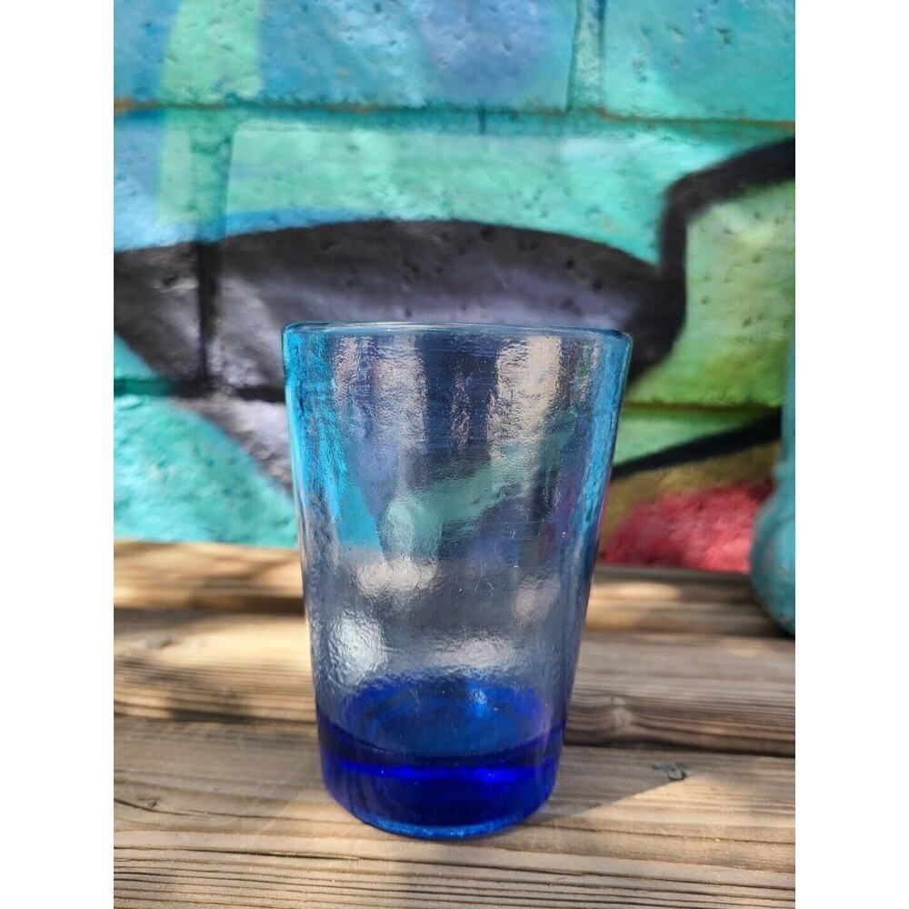 Fire and Light Cobalt BLUE Recycled Glass Tumbler 12oz. Art Glass EUC *Flaw Read